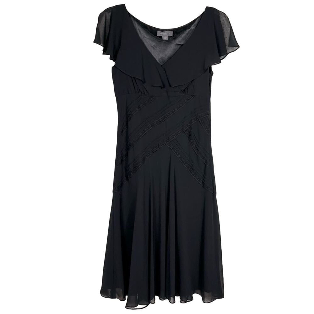 LIZ CLAIBORNE | Tiered Shift Chiffon Dress‎ Short Sleeve Black 10